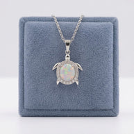 Tiny Turtle Pendant Necklace Silver 925 Oval Opal Clear CZ