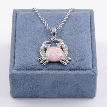 Crab with CZ and Synthetic Opal Center Stone Silver 925 Rhodium Plated
