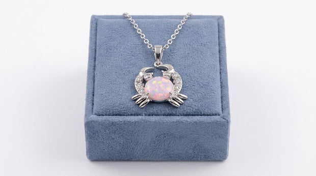 Crab with CZ and Synthetic Opal Center Stone Silver 925 Rhodium Plated