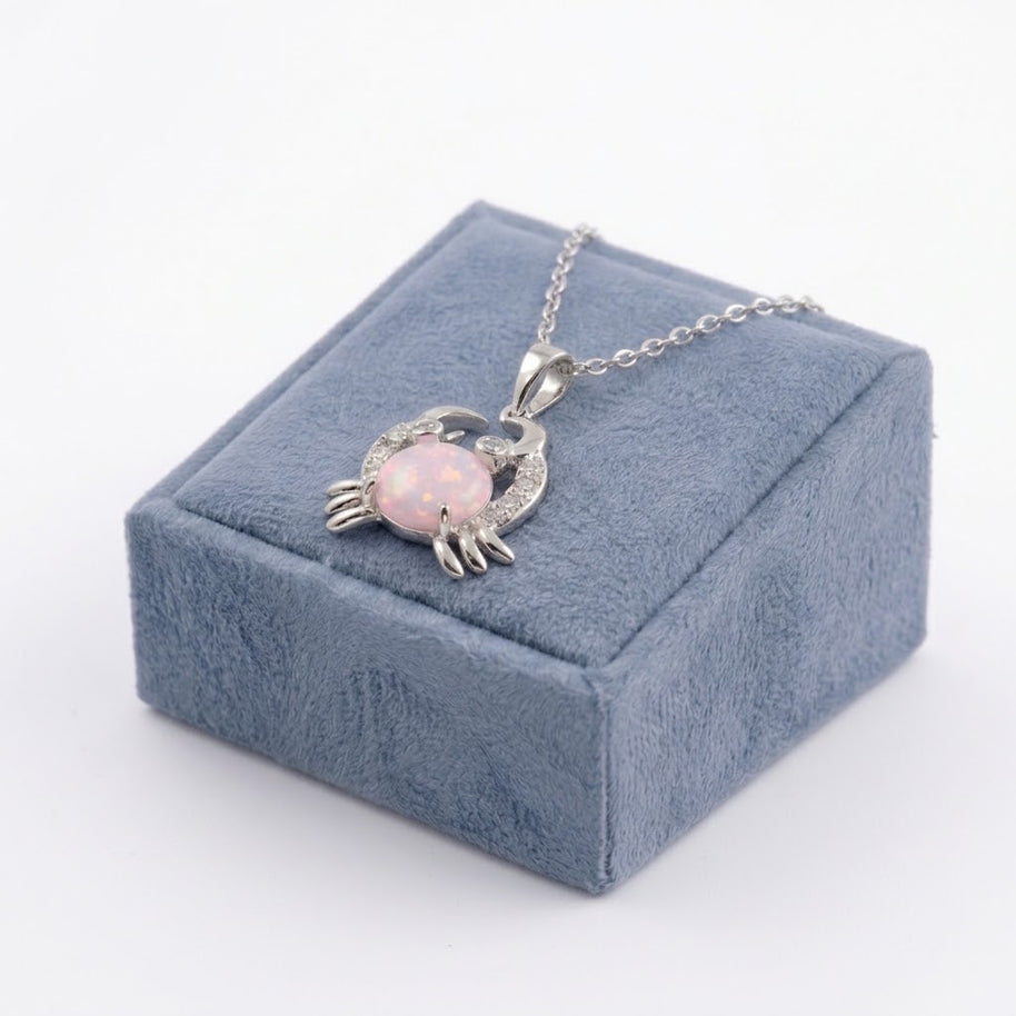 Crab with CZ and Synthetic Opal Center Stone Silver 925 Rhodium Plated