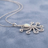 Octopus Pendant Opal Silver 925 Rhodium Plated