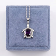 Turtle Pendant Necklace with Purple CZ Rhodium Plated 925 Sterling Silver
