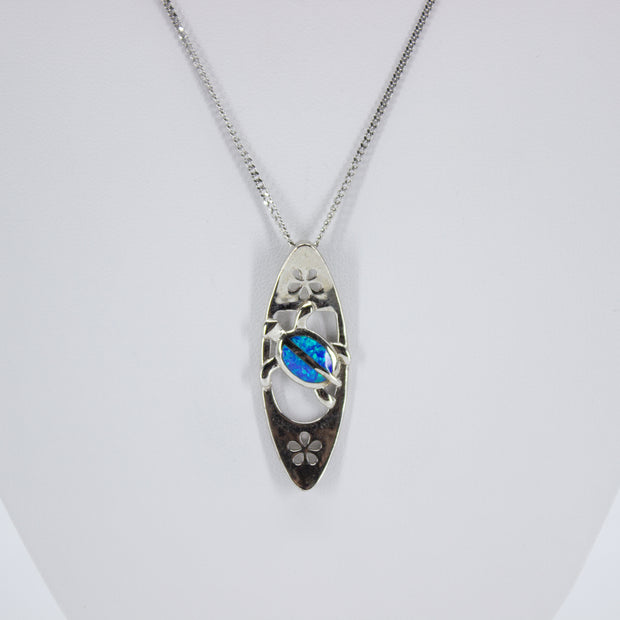 Opal and SIlver Surfboard Necklace