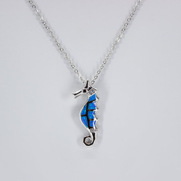 Opal and Silver Seahorse Necklace