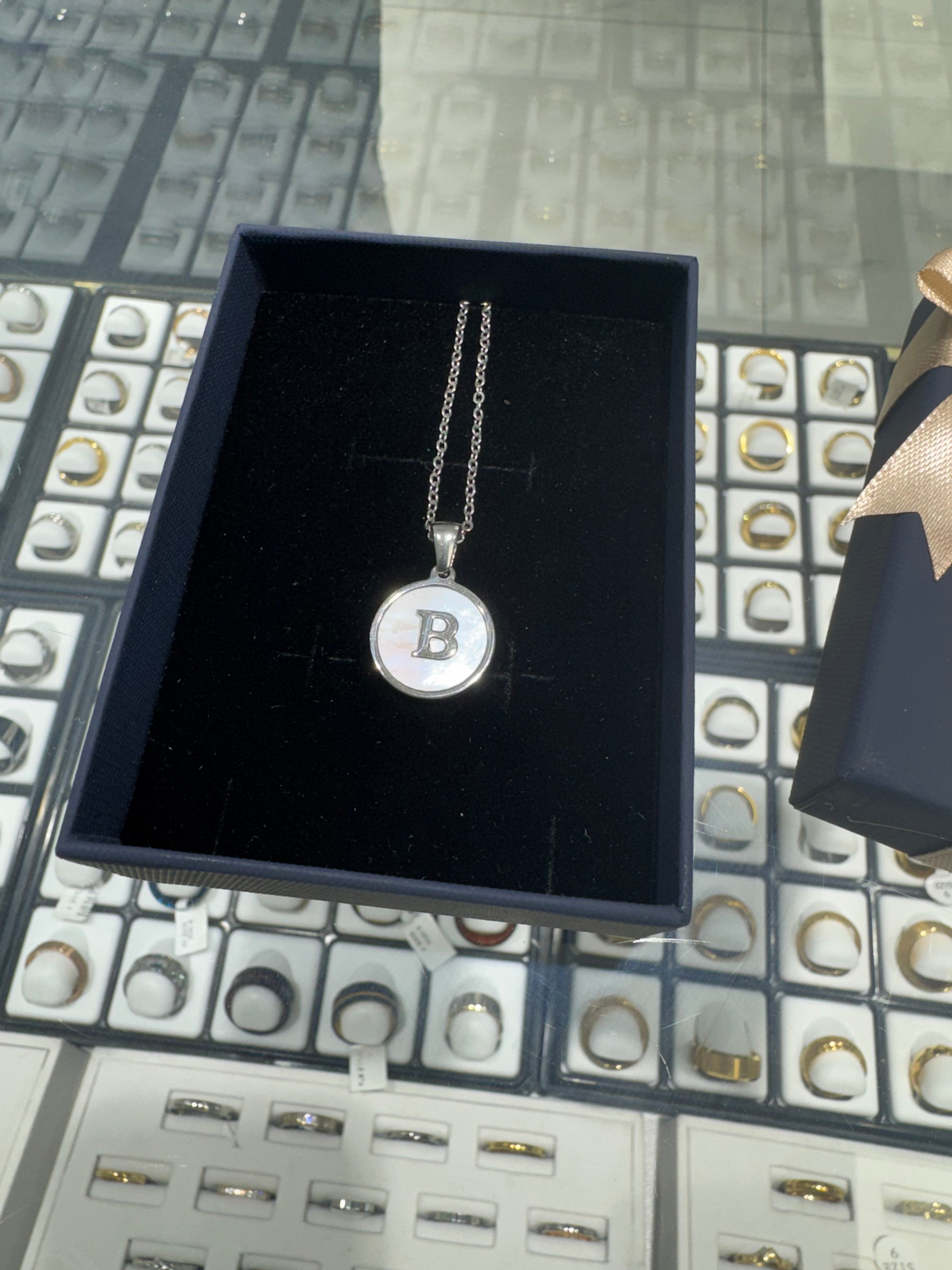 Mother of Pearl Round Initial Necklace