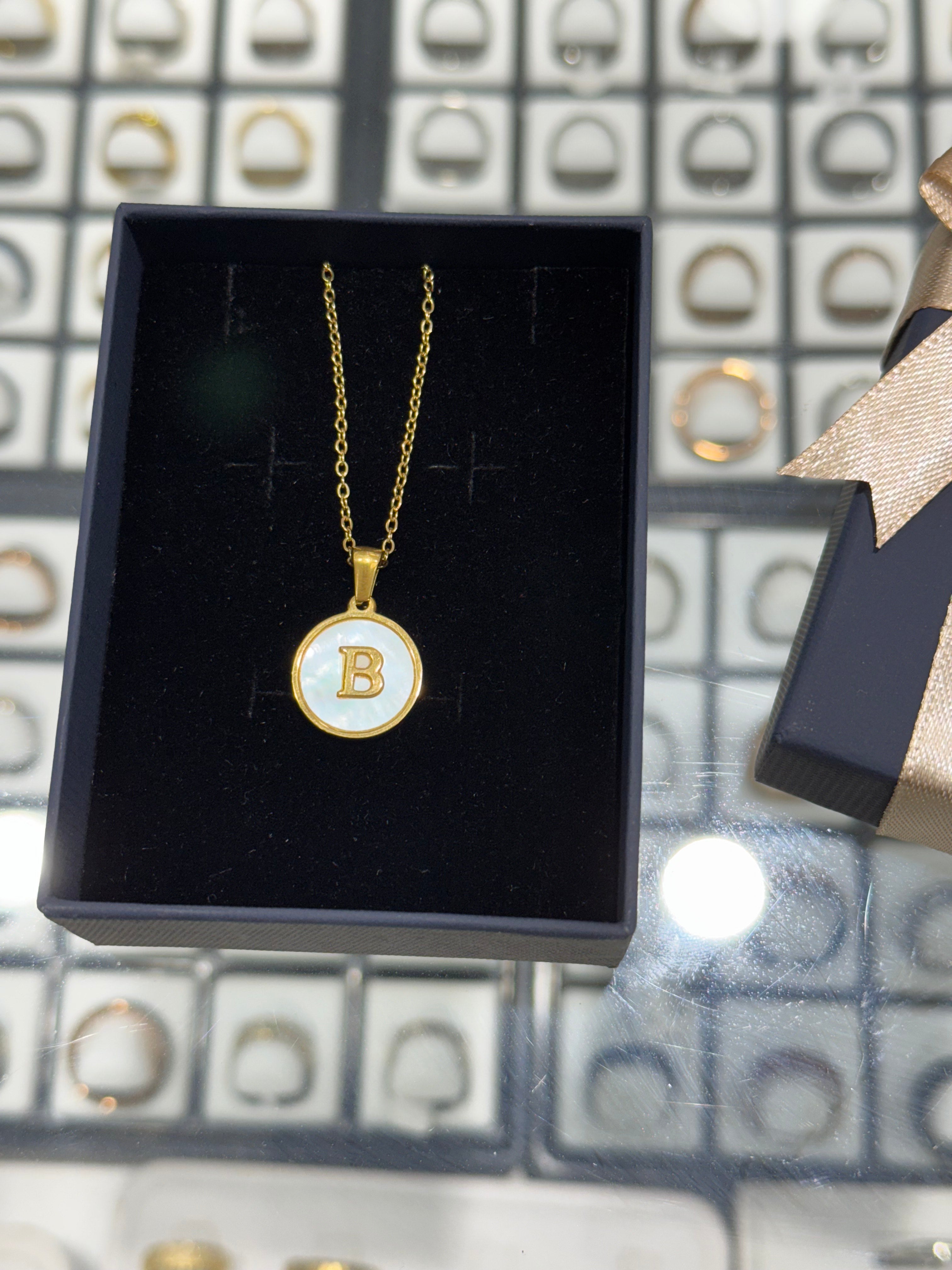 Mother of Pearl Round Initial Necklace