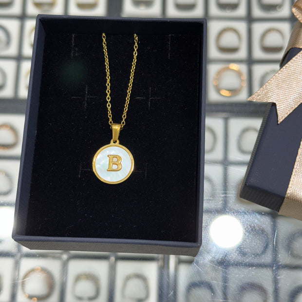 Mother of Pearl Round Initial Necklace