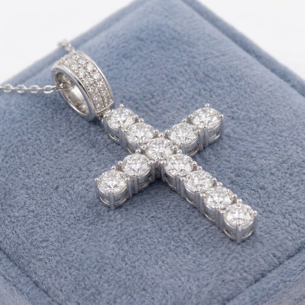 Moissanite Cross Rhodium Plated 925 Sterling Silver  21mm x 29mm Pendant