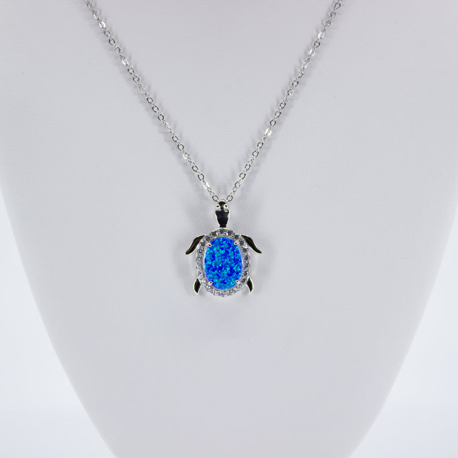Opal and Silver Sea Turtle Necklace