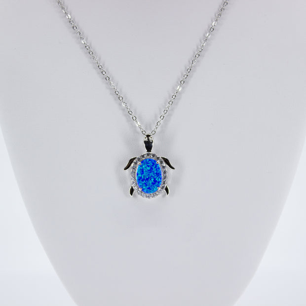 Opal and Silver Sea Turtle Necklace