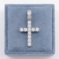 Moissanite Cross Rhodium Plated 925 Sterling Silver  21mm x 29mm Pendant