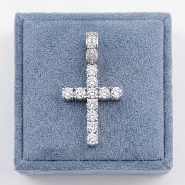 Moissanite Cross Rhodium Plated 925 Sterling Silver  21mm x 29mm Pendant
