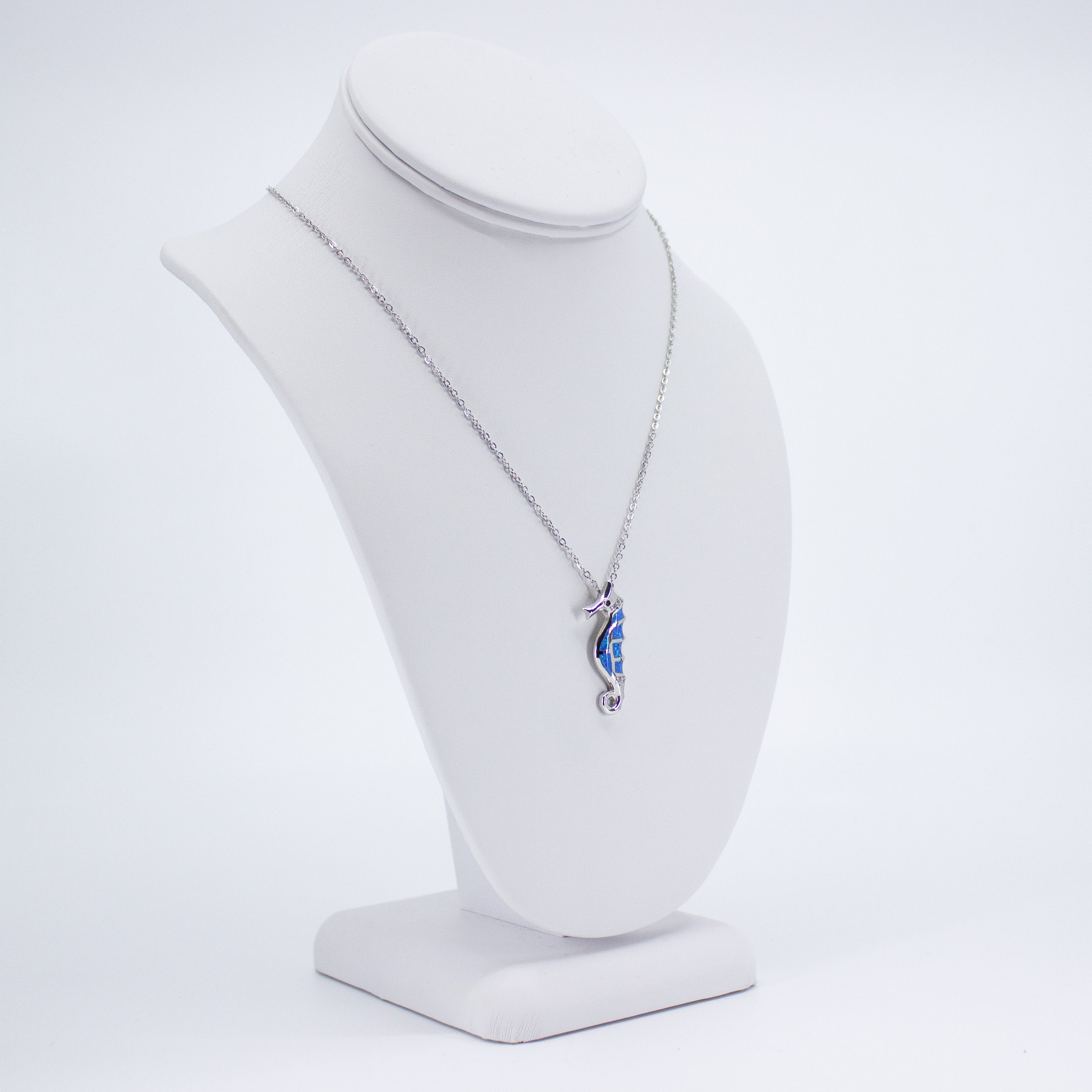Opal and Silver Seahorse Necklace