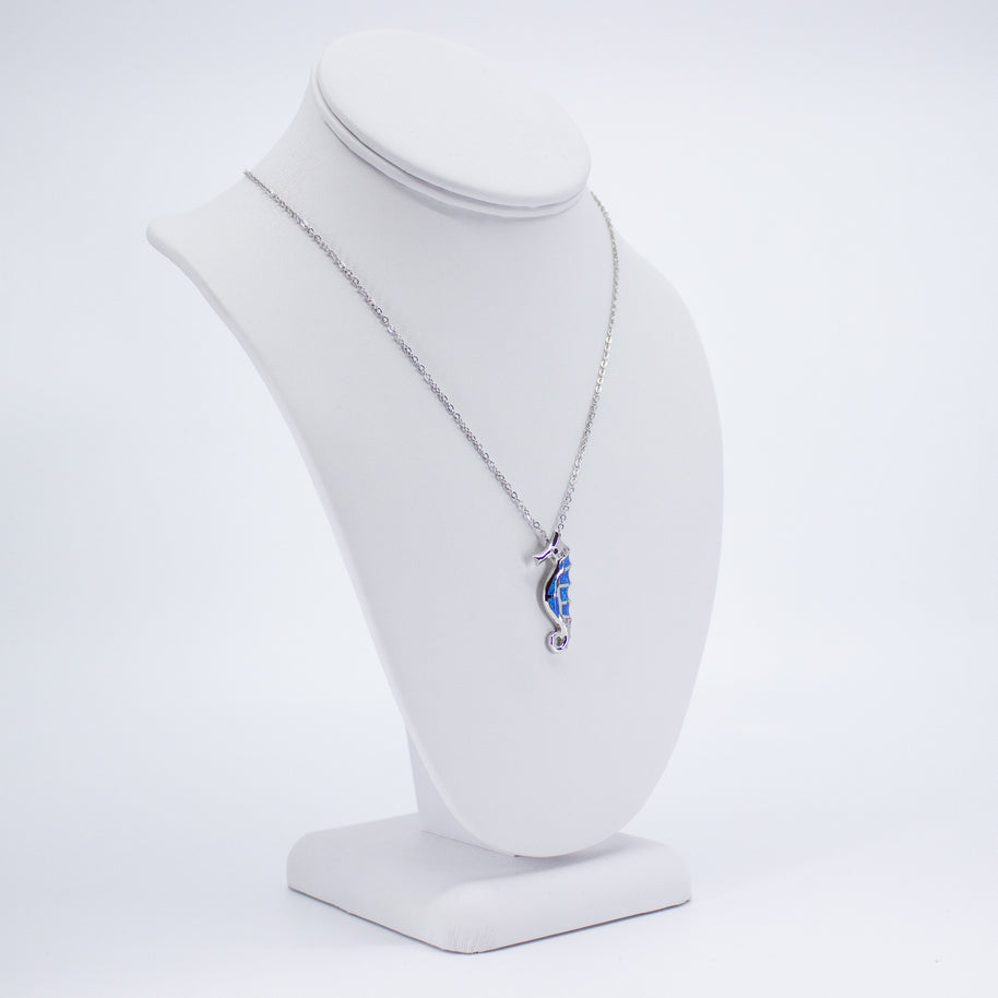 Opal and Silver Seahorse Necklace